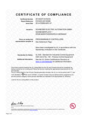 Modicon, TM251, Certificate, cULus, Ordinary Location